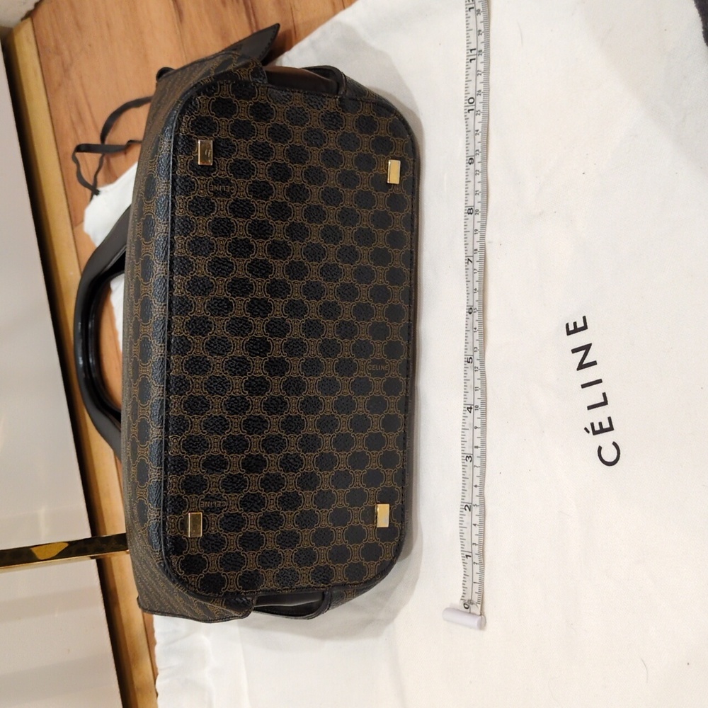 Celine GUC Black Macadam Coated Canvas Zip Top MC97/2 Satchel Purse With Dustbag - Picture 6 of 17
